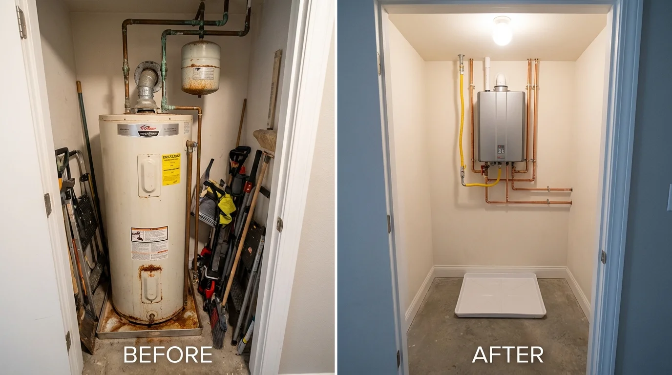Tank water heater versus wall-mounted tankless unit comparison for Lavon, TX homeowners