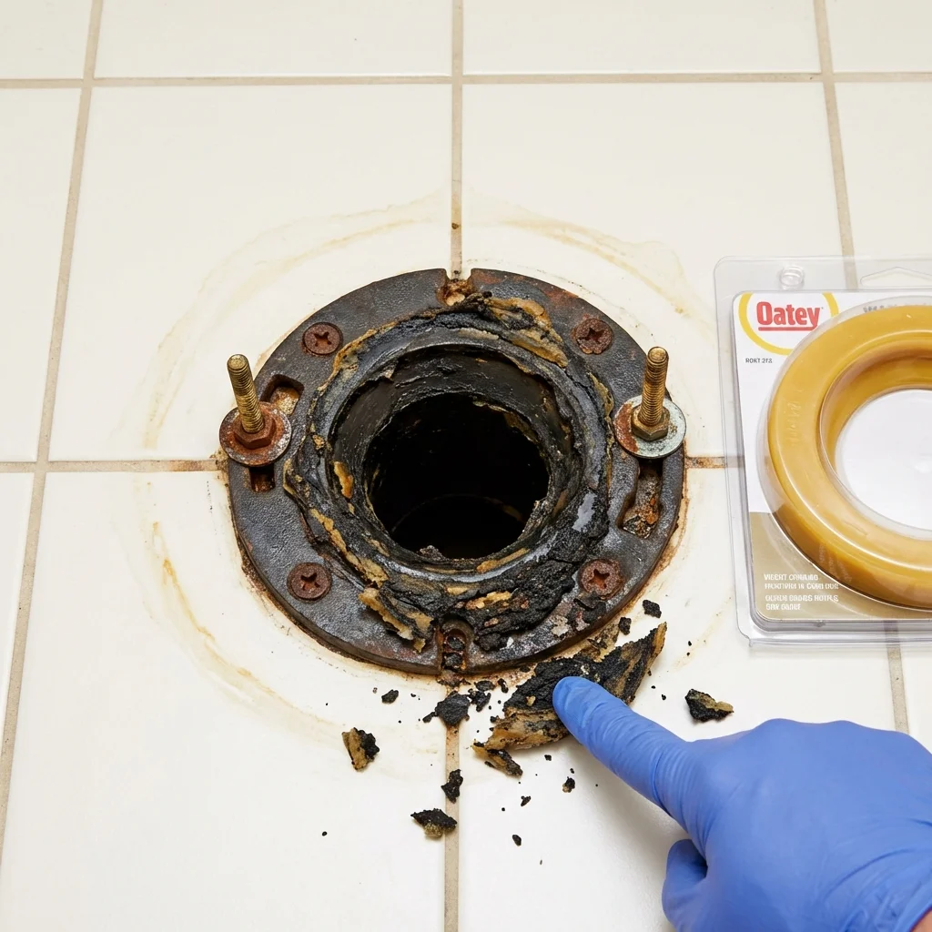 Failed wax ring showing water seepage at the base of a toilet in a Lavon, TX home